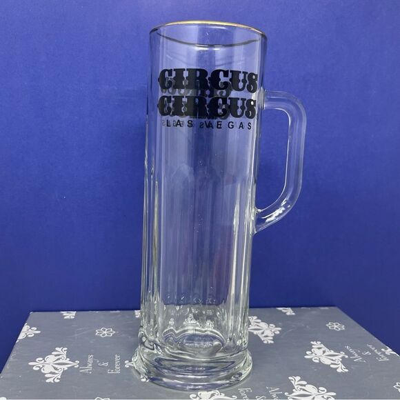 1990’s Circus Circus Las Vegas Glass 9” Gold Rim Mug w/ Handle Libby USA - Picture 1 of 10